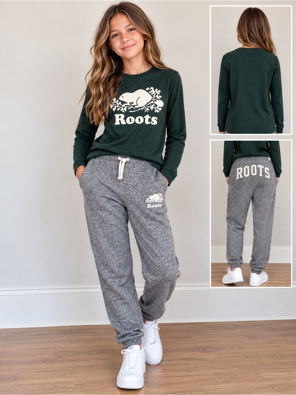 Roots Girls 2-Piece Bundle – Green Top & Grey Joggers